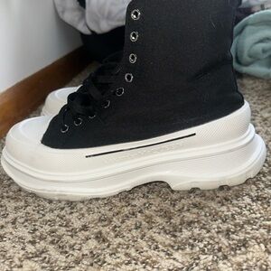 Alexander McQueen Black and White Lace Up Boots